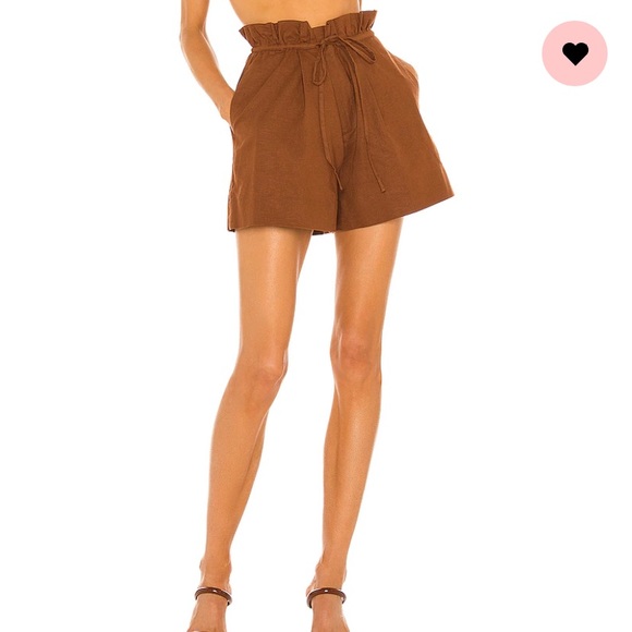 L'Academie Pants - L'Academie High-Waist Paperbag Shorts in Brown